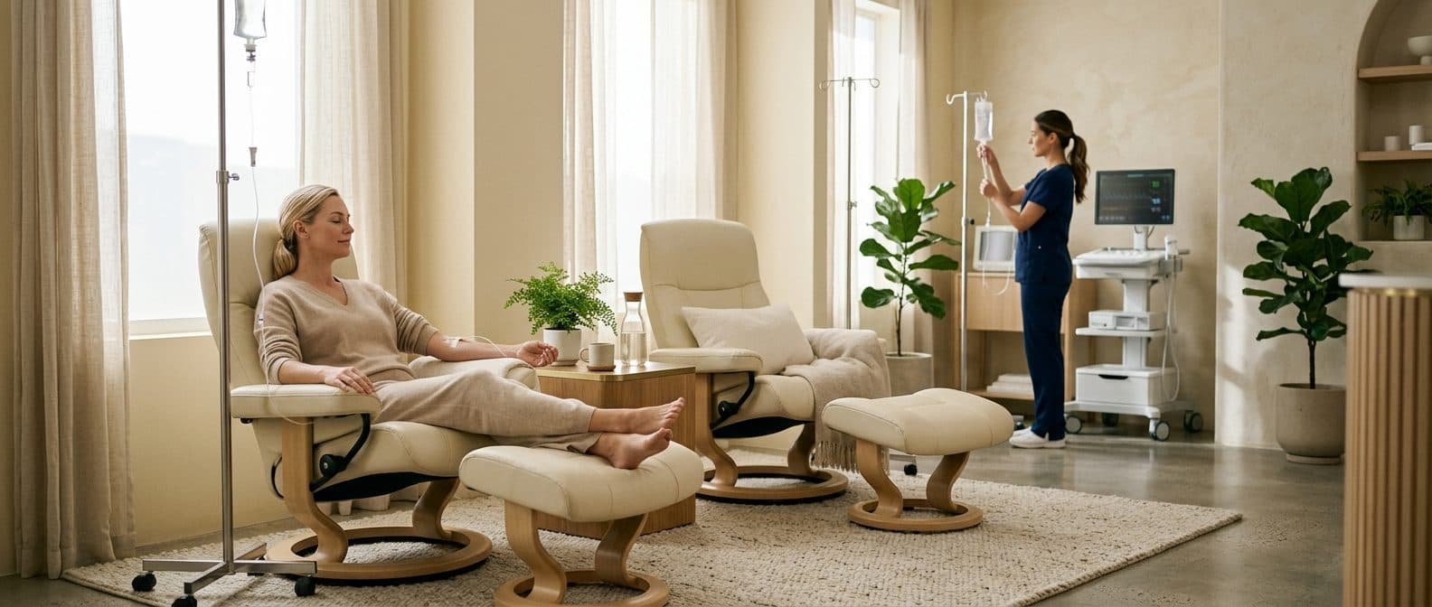 IV therapy lounge in a modern anti-aging and longevity clinic
